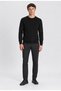 Men's Black Crew Neck Diamond Knit Corspan Knitwear - 2