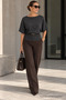 Bat Sleeve Belted Anthracite Blouse - 4