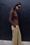 Ribbed Knitwear Blouse Brown - 3