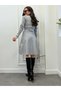 Gray Crew Neck Knit Dress with Stitching Detail - 241001 - 2