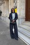 Navy blue lace detailed buttoned jacket and wide leg pants set 10371 - 3