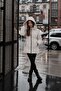 Gray Girl's Inflatable Coat with Drawstring Waist, Plush Fur Inside and Removable Hood 24891