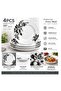 11 Inch Deep Plate Set of 4, Grey Flora Floral Design Dinner Plates, 28 cm Large Soup Pasta Curry Serving Plates for Home Kitchen Dining,BB1678 - 4