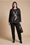 Special Print Detailed Plus Size Knitted Knitwear Blouse Black - 4