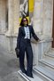 Navy blue lace detailed buttoned jacket and wide leg pants set 10371 - 2