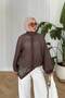 Women's Collar Button Detail Tulle Shirt Brown