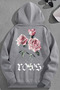 Unisex 3 Thread Cotton Gray Roses Print Loose Fit Sweatshirt Hoodie
