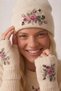 Women's Floral and Bee Embroidered Knitted Beanie and Glove Set – Winter Knitwear Accessory - 5