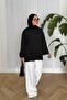Women's Slit Detail Striped Sweatshirt Black - 2