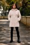 Beige Girls' Plush Fur Hooded Long Cut Inflatable Coat with Elastic Waist 24887 - 3