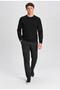 Men's Black Crew Neck Diamond Knit Corspan Knitwear - 4