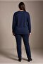Special Printed Plus Size Knitwear Blouse Navy Blue - 6