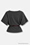 Bat Sleeve Belted Anthracite Blouse - 7