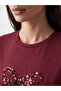 Lcw Everyday Burgundy Bowknot Sequined Soft Touch Women's T-Shirt - 3