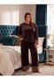 New Season Women's Velvet Crew Neck Plush Detailed Special Design Long Sleeve Plus Size (Oversize) Pajama Set - 3