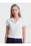 Vizyon New Season White Polo Collar 100% Cotton Women's T-Shirt