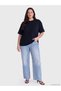 Lcw Curve Navy Blue Large Size 100% Cotton Women's T-Shirt