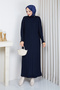 Women's Block Patterned Mercerized Knitwear Dress with Stone Collar - 5