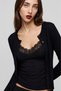 Women's Lagur Lace Detailed Athlete-Look Black Blouse Cardigan – Buttoned, Long Sleeved, 100% Cotton - 4