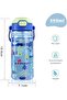 Button Straw Water Bottle 550 ml Boys Blue Leakproof School Kids 18 oz Automatic Drinking Bottle Toddlers Press On Refillable BPA free (Dinosaur) - 2