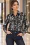 Women's 100% Cotton Poplin Fabric Foil Printed Shirt Stylish Patterned Long Sleeve Classic Blouse 3 Color Options - 5