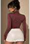 Women's Burgundy Half Fisherman Finger Interlocking Blouse Be493 - 2