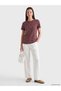 Vizyon New Season Burgundy Crew Neck Striped Women's T-Shirt - 2