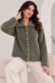 Women's Shirt Collar 7 Heart Gold Buttoned Long Furry Embroidered Knitwear Jacket - 4