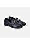 Women's Black Leather Loafer with Metal Buckle Accessories