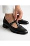 Black Shiny Leather Front-Strapped Thick Heel 2.7cm Length Daily Comfortable Shoes - 8