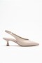 Women's Beige Patent Leather Pointed Toe Hazelnut Heel Classic Short Heeled Shoes Mera - 3