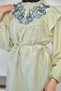 Women's Collar Ruffled Embroidery Detail Waist Tie Blouse Green - 6