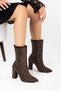 Women's Brown Suede Stone-Studded Boots - Pointed Toe, Stone-Embellished, Thick-Heeled, Back-Zip Boots - 2