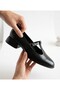 Black Shiny Leather Front-Strapped Thick Heel 2.7cm Length Daily Comfortable Shoes - 7