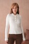 Polo Collar Stone Detailed Gold Button Ribbed Knit Sweater Aw26Kz00063