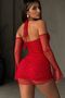 Fake Sleeves Shiny Fabric Lined Mini Dress - 3