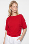 Women's Red Sleeveless Boat Neck Button Detailed Mercerized Knitwear Blouse 2859 60286475 - 2