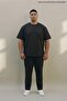 Black Plus Size Men's Basic Crew Neck T-Shirt - 4