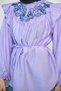 Women's Collar Ruffled Embroidery Detail Waist Tie Blouse Lilac - 5