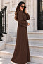 Knitted Patterned Knitwear Dress K3031 Brown - 2