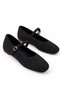 Deslar Front Stitched Hidden Heel Flat Shoes with Stiletto Heel and Blunt Toe Women's Ballerinas Black Suede - 5