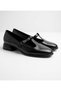 Black Shiny Leather Front-Strapped Thick Heel 2.7cm Length Daily Comfortable Shoes - 3