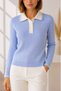 Contrast Polo Collar Buttoned Embossed Patterned Knitwear Sweater Aw26Kz00064 - 2
