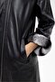 Black Hillary Wide Cut Inside Fabric Double-Sided Hood and Sleeve Fur Women's Genuine Leather Coat - 5
