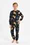 Boy's Dinosaur Patterned 100% Cotton Reactive Dyed Single Jersey Fabric Long Sleeve Pajama Set - 5
