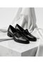 Black Shiny Leather Front-Strapped Thick Heel 2.7cm Length Daily Comfortable Shoes - 4