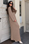 Knitted Patterned Knitwear Dress K3031 Mink - 2