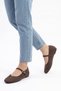 Deslar Front Stitched Hidden Heel Flat Shoes with Stiletto Heel and Blunt Toe Women's Babet Brown Suede - 5
