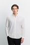 Men's White Herringbone Pattern Bottomed Britli Comfort Fit Long Sleeve Shirt A62Y2081