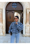 Blue Plaid Bomber Coat - 3
